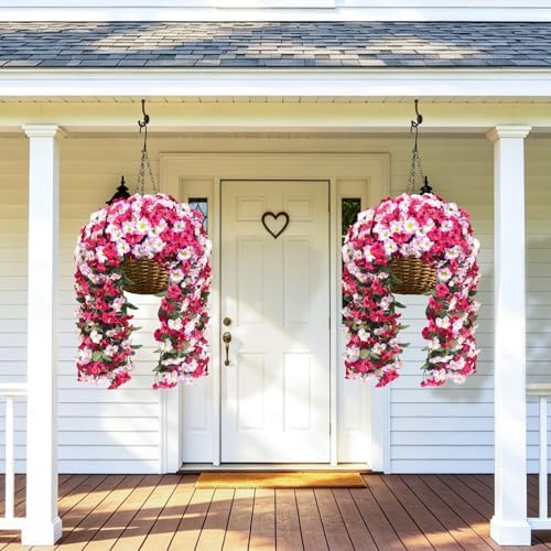 Artificial Hanging Flowers for Outdoors, 4 PCS 544 Blooms UV Resistant Morning Glory Faux Silk Vines, No-Odor Realistic Fake Plants for Garden Planter Porch Patio Decoration, Fuchsia Pink - Image 7