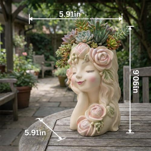 Elenon 9'' High Girl Face Planter Resin Succulent Pot - Image 3