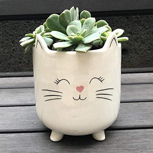 Planter for Succulent Plant Ceramic Plant Pots Indoor, Novelty Planters for Home Office Garden (White Cat Large, 1) - Image 6