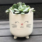 Planter for Succulent Plant Ceramic Plant Pots Indoor, Novelty Planters for Home Office Garden (White Cat Large, 1) - Image 6