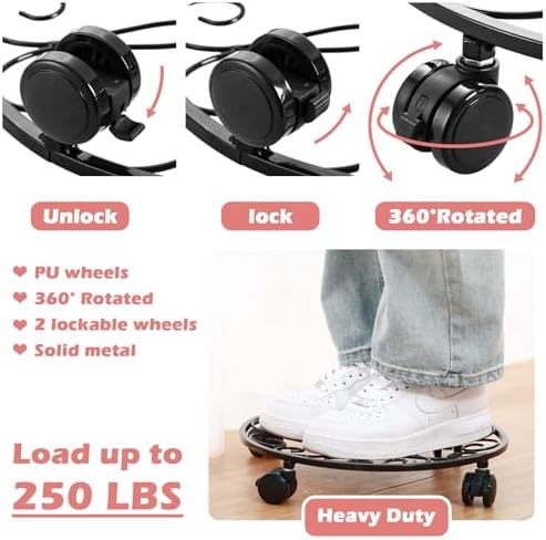 6 Pack Metal Plant Stand with Wheels 12 Inch Plant Caddy with Wheels Heavy Duty Wrought Iron Rolling Plant Stand Plant Dolly Plant Rollers Plant Cart Plant Mover with 6 Pack Plant Saucers - Image 5