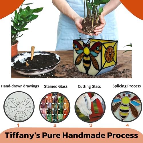 Stained Glass Bee Planter, Plant Pots with Drainage,Cute Flower Pots,Bee Gifts for Women4.6x3x5.15 Inches - Image 4