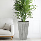Autodaya 20" Resin Outdoor Tall Planters Set of 2, Ivory Fluted - Image 6