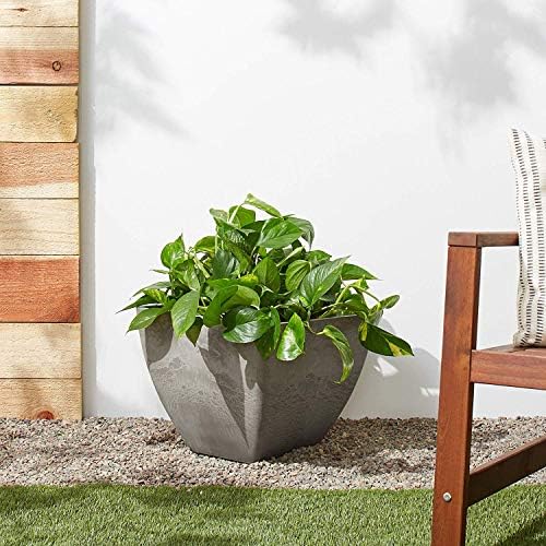 PSW Pot Collection 16x13 inch Plastic/Stone/Wood Composite Square Planter – No Drainage Hole (Drillable), Modern Indoor/Outer Pot for Flowers, Foliage, Succulents, Fairy Gardens, Cement Color - Image 5