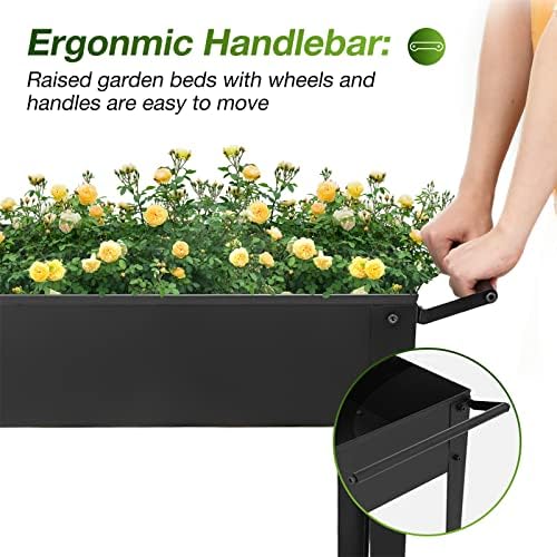 GARFANS Raised Garden Bed, Metal Raised Planter Box Outdoor with Legs, 2 Wheels and Shelf, Elevated Garden Bed Box for Vegetable Indoor Herb Flower Backyard Patio, 40" L x 16" W x 31.5" H - Image 3
