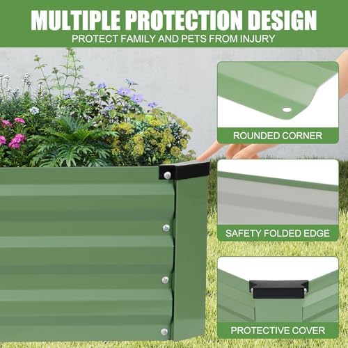 Galvanized Raised Garden Bed Outdoor 2Pack 6x3x1ft Olive Green - Image 4