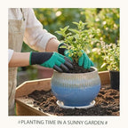 10.6 Inch Modern Ceramic Plant Pot with Drainage Hole and Mesh Net, Indoor Outdoor Planter with Saucer & Gardening Glove, Pots for Succulents, Flowers, Large Plants, Blue - Image 5