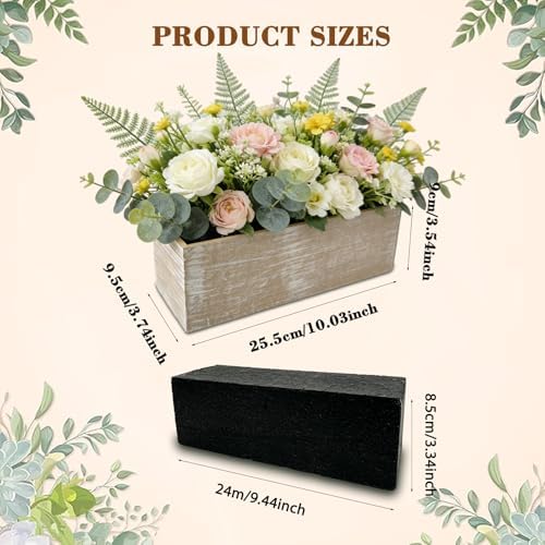 4 Set Wood Boxes for Centerpieces 12x4 Inch Rectangle Wooden Planter Box Rustic Wood Planter with Removable Plastic Liner Floral Foam Blocks for Centerpieces Home Wedding Garden Decor - Image 3