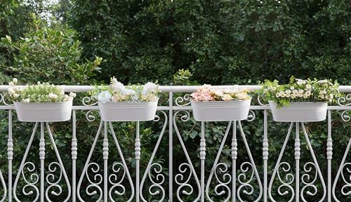 Dahey 15 Inches Railing Planter Box 4 Pcs Metal Hanging Flower Pots, White - Image 5
