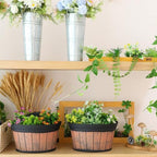12 Pcs Wall Hanging Planters 10 inch Outdoor Wine Barrel Planter Distressed Oak Thickened Plastic Water Storage Flower Pots for Plants Flower Indoor Outdoor Railing Fence - Image 7