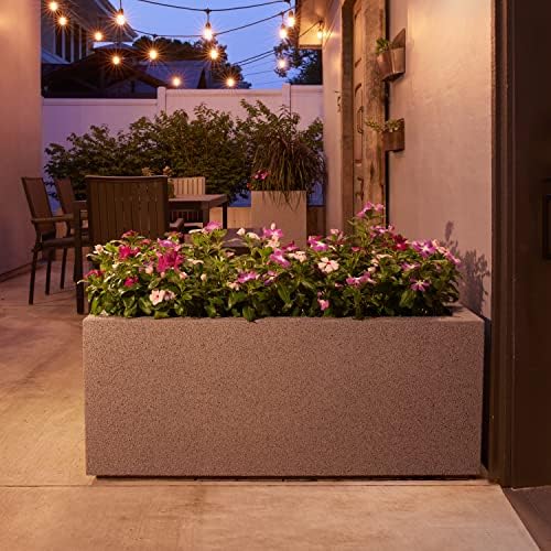 PolyStone Milan Modern Outdoor/Indoor Rectangular Trough Planter - 46" x 17" x 19" H - Lightweight Weather Resistant Stone-Look Resin Planter - Commercial & Residential - Gray Granite - Image 4
