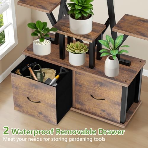 Plant Stand Indoor with Grow Lights - 10 Tiered Plant Shelf with 2 Removable Drawers, 65" Tall Plant Shelf with Grow Light Holds 13 Pot Plants, Christmas Tree Shaped Plant Stand for Home, Living Room - Image 3