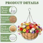 EIMQUVW Outdoor Metal Hanging Planters Basket (4pack, 14 inch) Hanging Baskets for Plants Chain Round Wire Plant Holder with Coco Fiber Liners for Garden, Patio, Deck, Porch(Grid) - Image 5