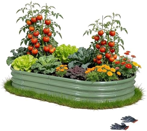 Gartist 8×4×1 ft Large Light Green Raised Garden Bed Planter, Easy Assembly Metal Garden Bed Outdoor for Vegetables, Flowers & Herbs by Gartist