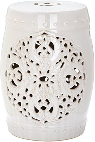 SAFAVIEH Outdoor Flora Ceramic Garden Stool, 18.5" Creme ACS4527B by Unknown