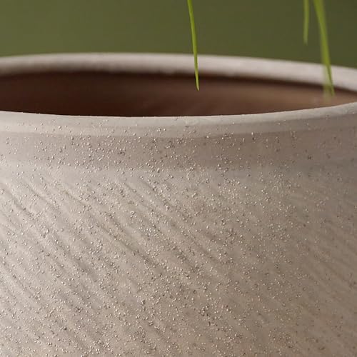 VISIBLE Large Round Ceramic Planter Pot, Beige, Radish Stripes Shape, 10.6 Inch Opening, 20.5 Inch Tall, Indoor Outdoor (Ceramic, Large) - Image 6