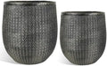 Worth 12" and 14.5" Round Planters, Lightweight Magnesium Oxide Cement Plant Pot, Raised Pattern Concrete Look with Drainage Hole, Black by WORTH