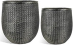 Worth 12" and 14.5" Round Planters, Lightweight Magnesium Oxide Cement Plant Pot, Raised Pattern Concrete Look with Drainage Hole, Black by WORTH