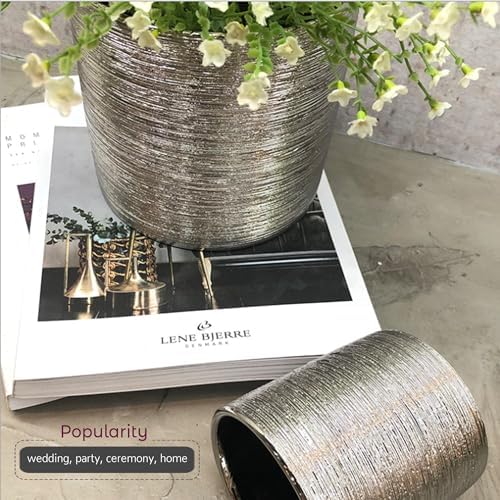 WGVI Silver Etched Ceramic Cylinder Vase Width 5.5" Height 5", Flower Arrangement, Candle Holder, Terrarium Planter Pot, Storage Container Organizer, Pen Brush Holder, Scratched Texture Design, 12 Pc - Image 5