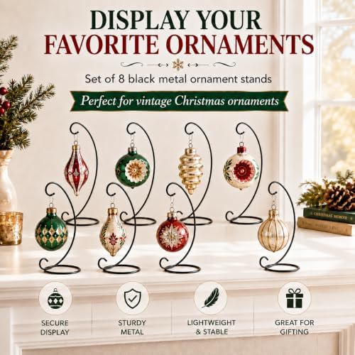 Ornament Display Stands Black Set of 8, 11 Inch Christmas Ornament Hangers for Glass Globes, Terrariums, Keepsake Balls, Memorial Ornaments, DIY Crafts, Holiday Table Décor and Display Hooks - Image 6