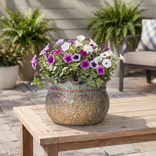 10 Inch Plant Pot, Ceramic Planter, Yellowish Brown - Image 4