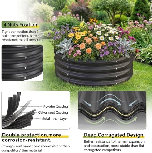 Land Guard Galvanized Raised Garden Bed Kit, Planter Boxes Outdoor, Round Large Metal Garden Beds for Vegetables(Gray)…… - Image 3