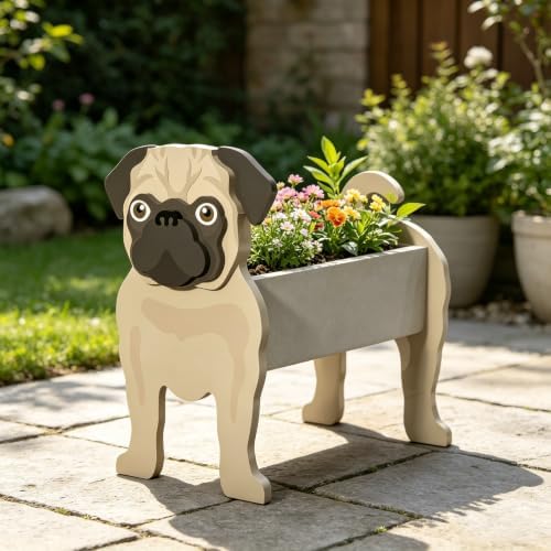 Animal PVC Flower Pot, Pug Shaped Succulent Planter Flower Holder for Garden Patio Balcony Window Sill, for Birthday Pet Lovers, 36x22cm(14x9in) - Image 2