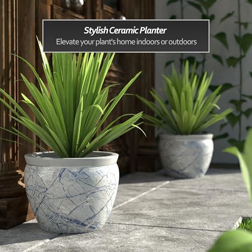 Red Lantern 16" Abstract Blue & Silver Fishbowl Planter - Image 2