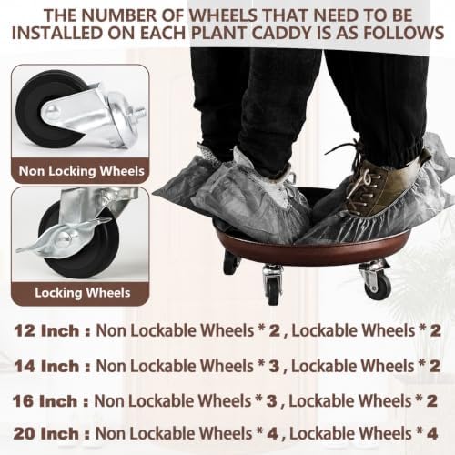 14" Metal Rolling Plant Caddy with Wheels, Indoor Outdoor, 3-Pack Brown - Image 3