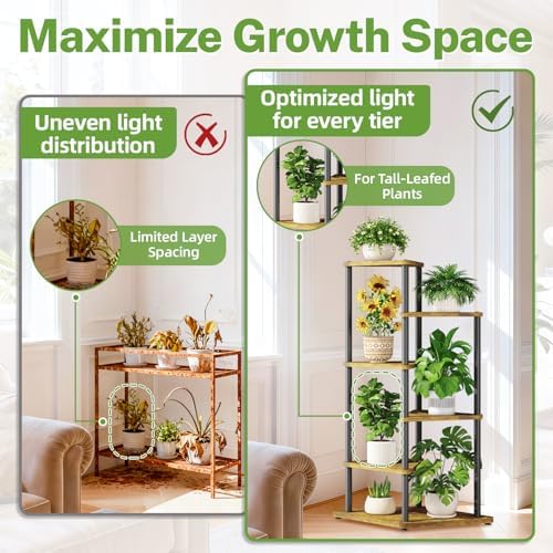 iDavosic.ly 5 Tier Wooden Plant Stand Indoor, 41 Inch Tall, Black & Brown - Image 5