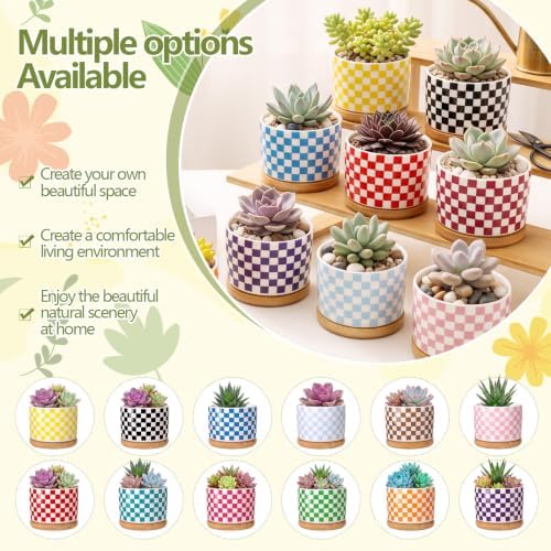 Threehoney 12 Pcs 3.14" Ceramic Succulent Pot with Drainage Hole, Plaid - Image 4