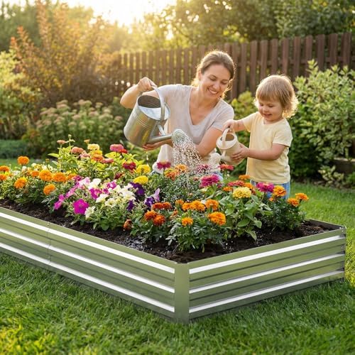 8x4x1FT Galvanized Raised Garden Bed, Metal Planter, Silver,1 Pack - Image 6