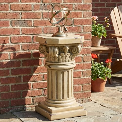 Merax 18.50" H Ionic Pedestal Plant Stand, MGO Decorative Pedestal Side Table for Indoor Outdoor Entryway Garden Home, Antique Yellow, No Assembly Needed - Image 3