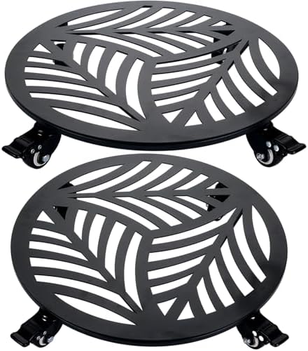 2 Pack 15 inches Extra-Large Metal Plant Caddy with Wheels Heavy-Duty Iron Rolling Plant Stand with Casters Indoor Outdoor Wheeled Plant Roller Base Pot Movers Plant Dolly Coaster Trolley Black by Planterhoma