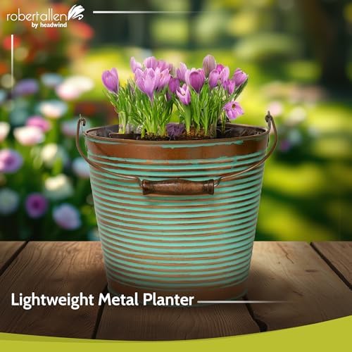 Headwind Vintage Collection Ribbed Planters – Vintage Copper Flower Pots 10 Inch Indoor Plant Pots Bucket for Peace Lily, Pothos, & Lavender, Petunias, Basil Plant for Outdoor by Robert Allen - Image 3