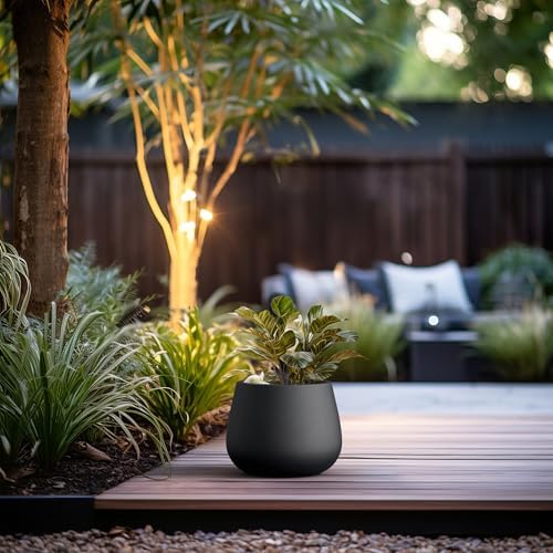Kante Small Round Curved Black Concrete Planter 12.6" Dia, Outdoor - Image 4