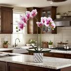 Artificial Orchid with Silver Vase, 20 Inch Purple Heart White Flowers, Indoor Home Decor - Image 5