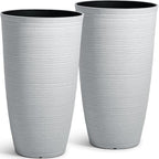 2-Pack 23.5" White Plastic Tall Tapered Planters with Ribbed Texture - Image 7