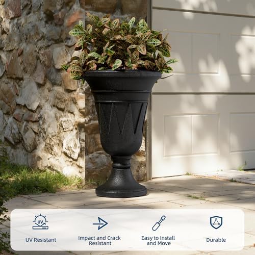24" Tall Urn Planters for Outdoor Plants, Urns and Pedestal, Black - Image 5