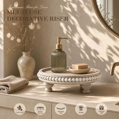 EOSAHR Beaded Wood Riser, Pedestal Stand for Kitchen Decor, Light Natural - Image 5