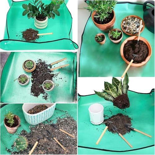 Waterproof Foldable Planting Mat Garden Potting Pad for Plant Flower Pot Transplanting Plants for Indoor Plant Repotting(Green 100cmx100cm) - Image 4