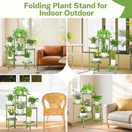 iDavosic.ly 6 Tier Folding Plant Stand Indoor Outdoor, Plastic Tray, Green - Image 6