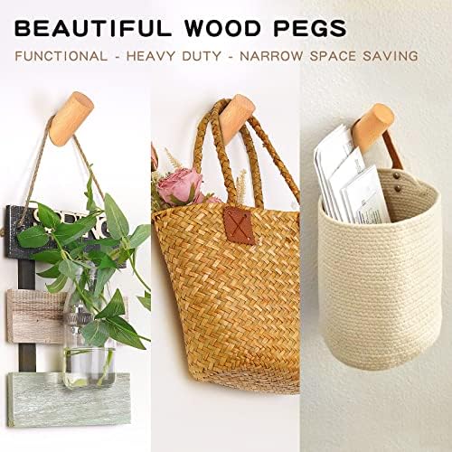 Felidio Wood Wall Hooks, 6 Pack Natural Wooden Coat Hooks Wall-Mounted, Rustic Heavy Duty Hook for Hanging Towels Coats Plants, Entryway Hat Hanger Wall Coat Rack (Beech Wood) - Image 2