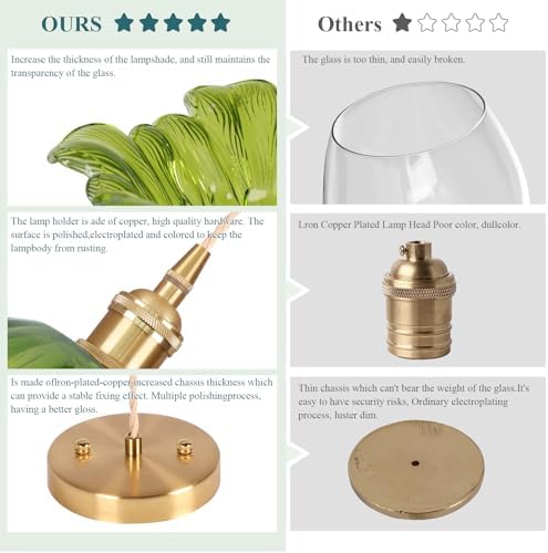 Battery Operated Pendant Light,Green Chandelier 2500mAh RGB Light Bulb 11in Vintage Light Fixtures with Remote Control Wireless Adjustable Rechargeable Chandelier for Kitchen Island Hallway 1Light - Image 6