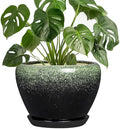 8 Inch Plant Pot - Ceramic Pots for Indoor Plants Outdoor, Round Modern Planter with Drainage Hole and Saucer, Decorative Plant Pot Indoor, Room Decor, House Warming Gifts, Retro Green by Thirtypot
