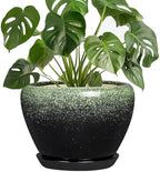 8 Inch Plant Pot - Ceramic Pots for Indoor Plants Outdoor, Round Modern Planter with Drainage Hole and Saucer, Decorative Plant Pot Indoor, Room Decor, House Warming Gifts, Retro Green by Thirtypot