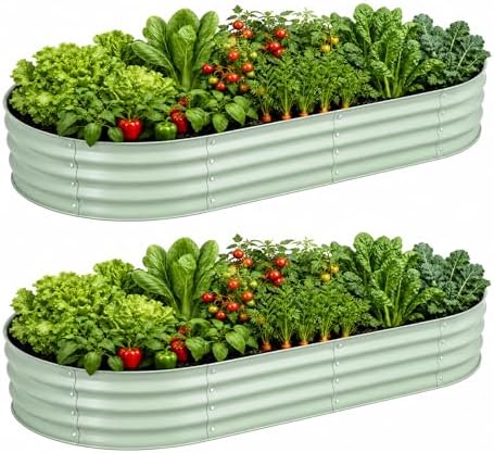 Galvanized Raised Garden Bed, Outdoor Planter Box for Gardening Metal Oval Raised Bed for Vegetables Flowers Herb & Fruit Easy Assembly Patio Kit for Planting Plants-Lime GREEN-6XSX1FT-2PCS by Unknown