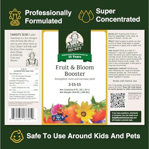 Farmer’s Secret Fruit & Bloom Booster Fertilizer - Super Concentrated - Boosts Flowering and Yield on All Varieties of Fruits, Vegetables and Flowers - Formulated for Late Summer & Early Fall (32oz) - Image 2
