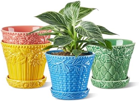 Metahom 5.8 Inch Ceramic Plant Pots, Flower Pots Set of 4, Assorted Colors by Metahom