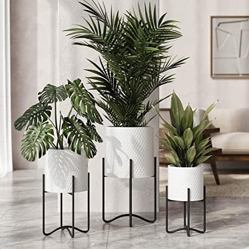 EverNest Claire Mid-Century Modern White Plant Pot with Ambrose Stand, SelectBase, Indoor Plant Pot, Bohemian Style, Minimalist Plant Home Décor (Medium, Black) - Image 6